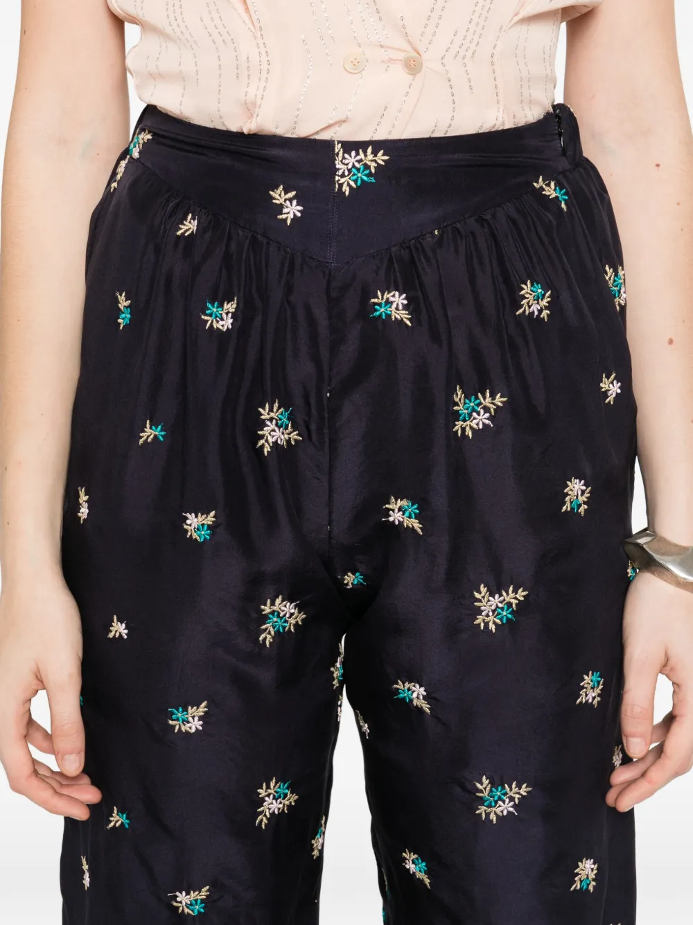 Forte Broek met bloemen Zwart
