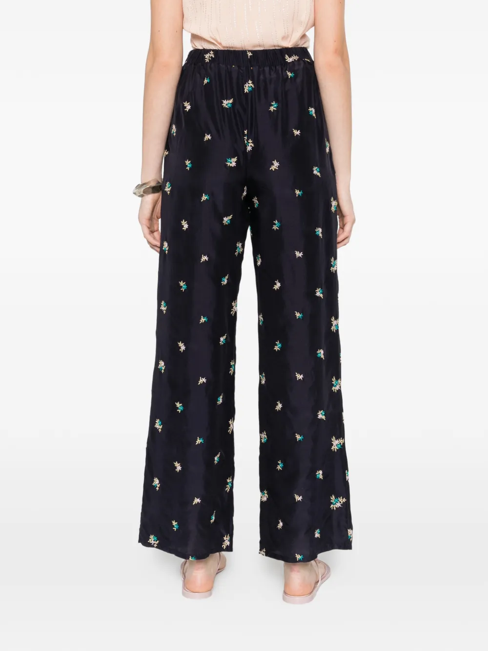 Forte Broek met bloemen Zwart