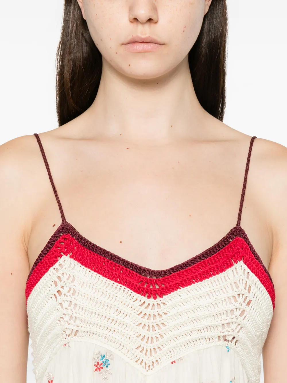 Forte Gehaakte maxi-jurk met geborduurde bloemen Beige