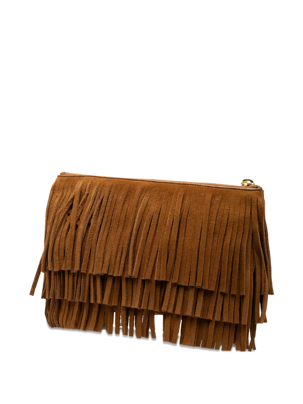 SAINT LAURENT Pre-owned 2015 Suede Joulie Fringe Clutch Bag In Brown