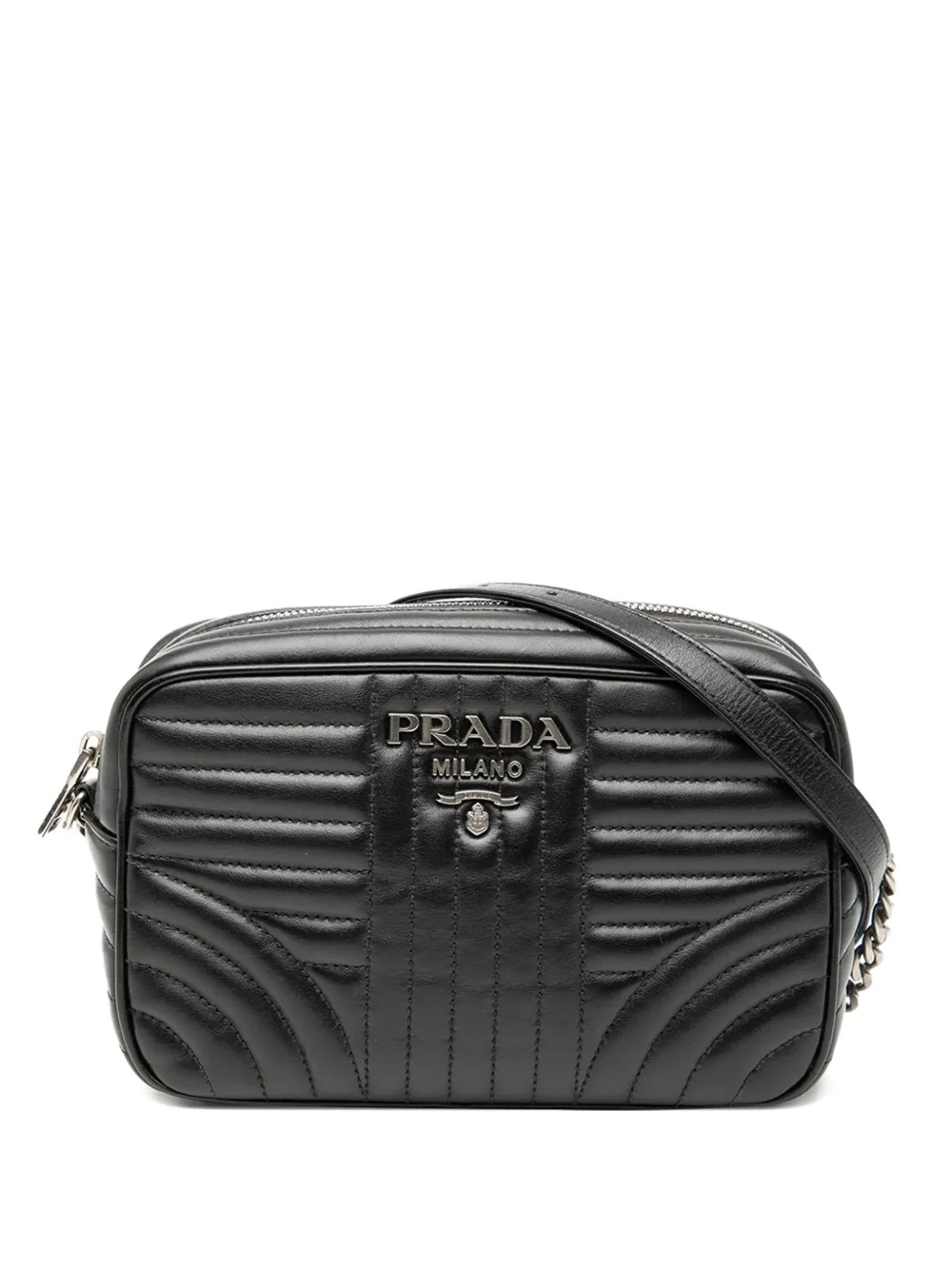 Pre-owned Prada 2010-2020 Soft Calfskin Diagramme Camera Bag Crossbody Bag In Black