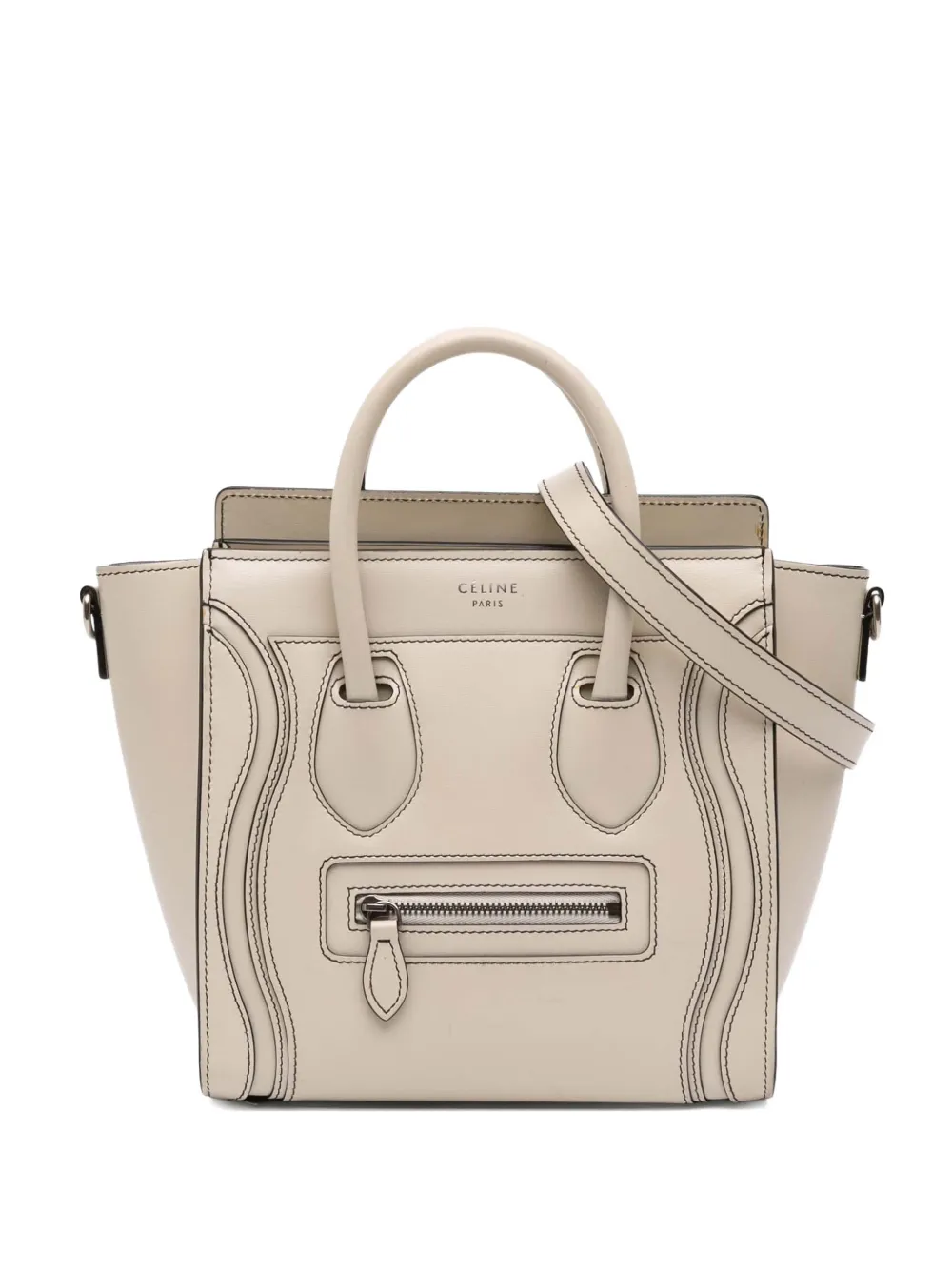 Pre-owned Celine 2016 Nano Leather Luggage Tote Satchel In Brown