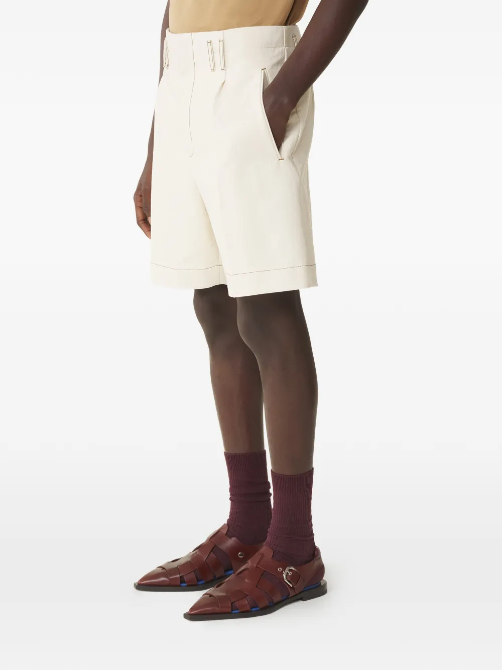  Lanvin Topstitch Cotton Shorts - Neutrals 