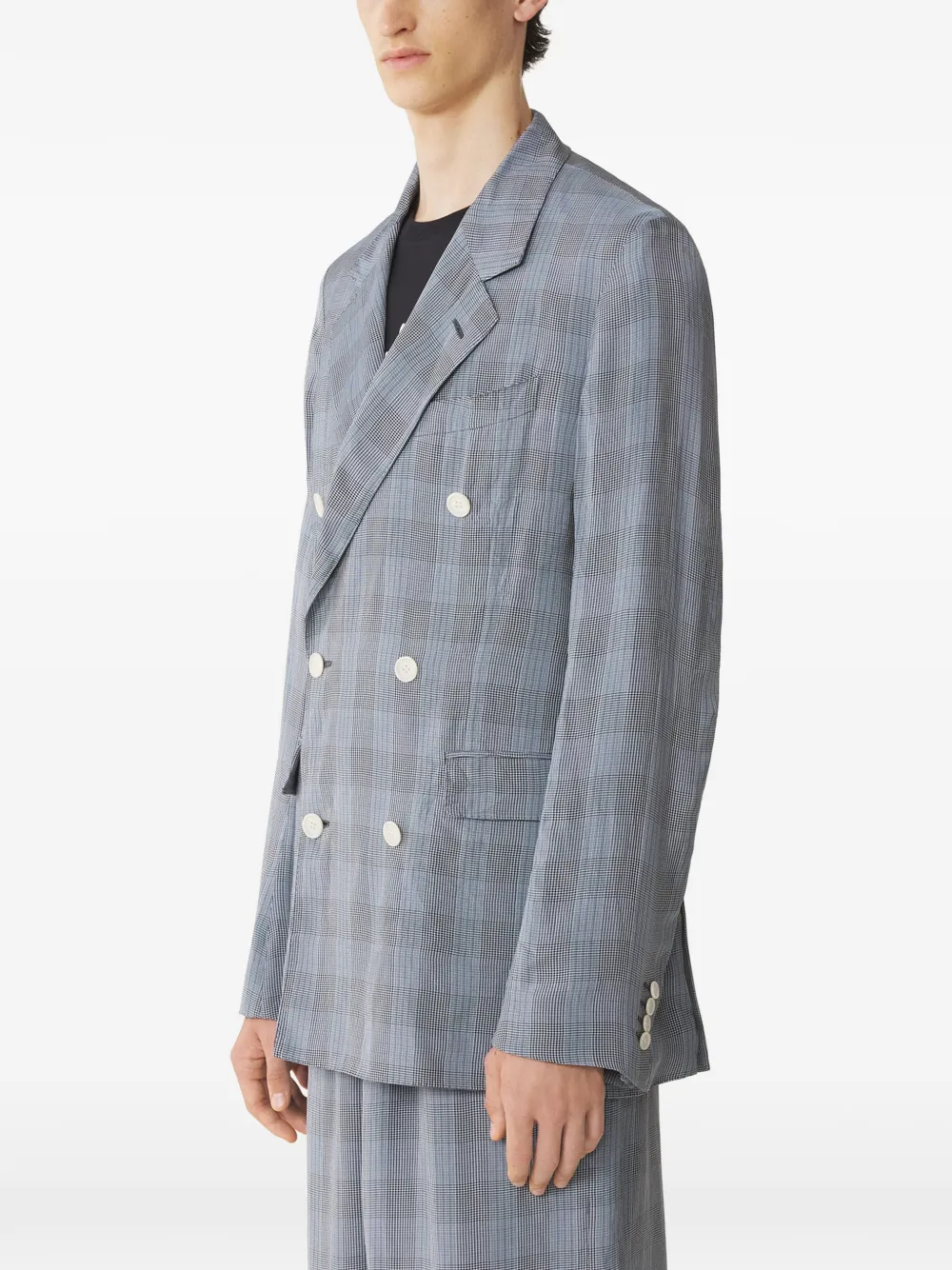  Lanvin Double-breasted Checked Blazer - Blue 