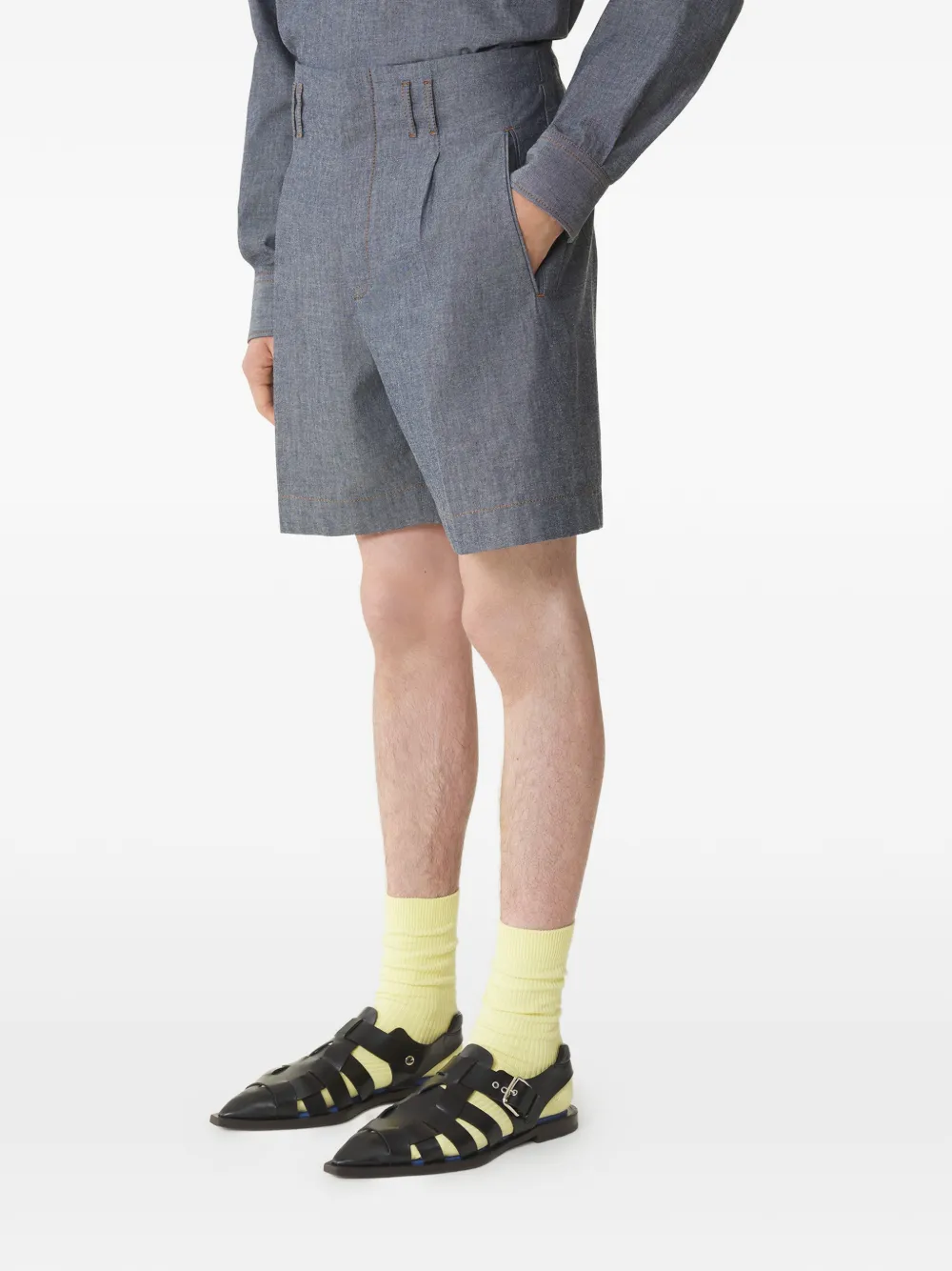 Lanvin Geplooide katoenen shorts Blauw