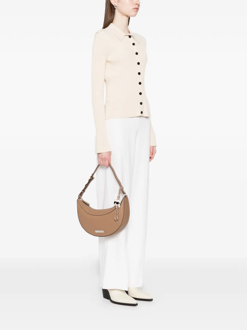 Karl Lagerfeld Ikon Smooth Halfmoon schoudertas - Bruin