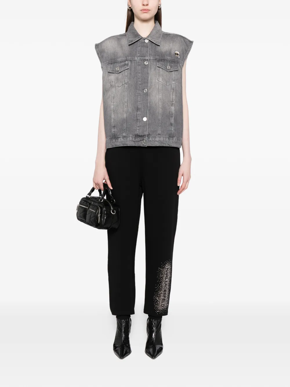 Karl Lagerfeld Joggingbroek verfraaid met stras en logo - Zwart