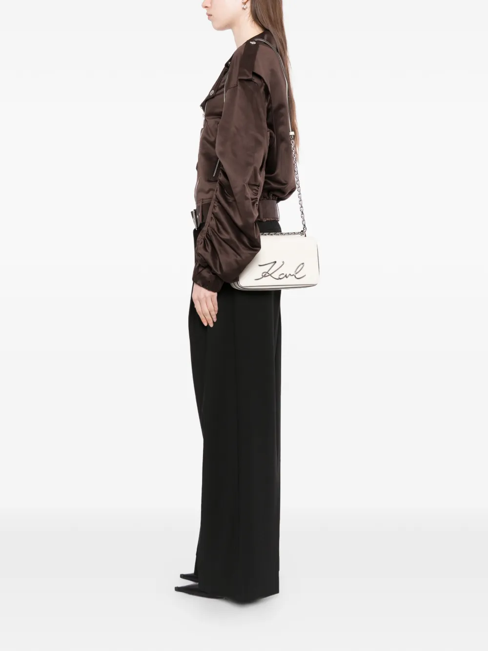 Karl Lagerfeld Signature crossbodytas met ketting Wit