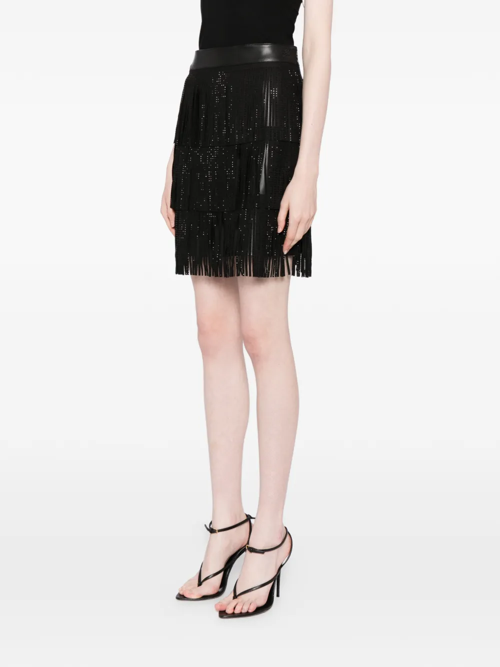  Karl Lagerfeld Rhinestone-embellished Fringe Mini Skirt - Black 