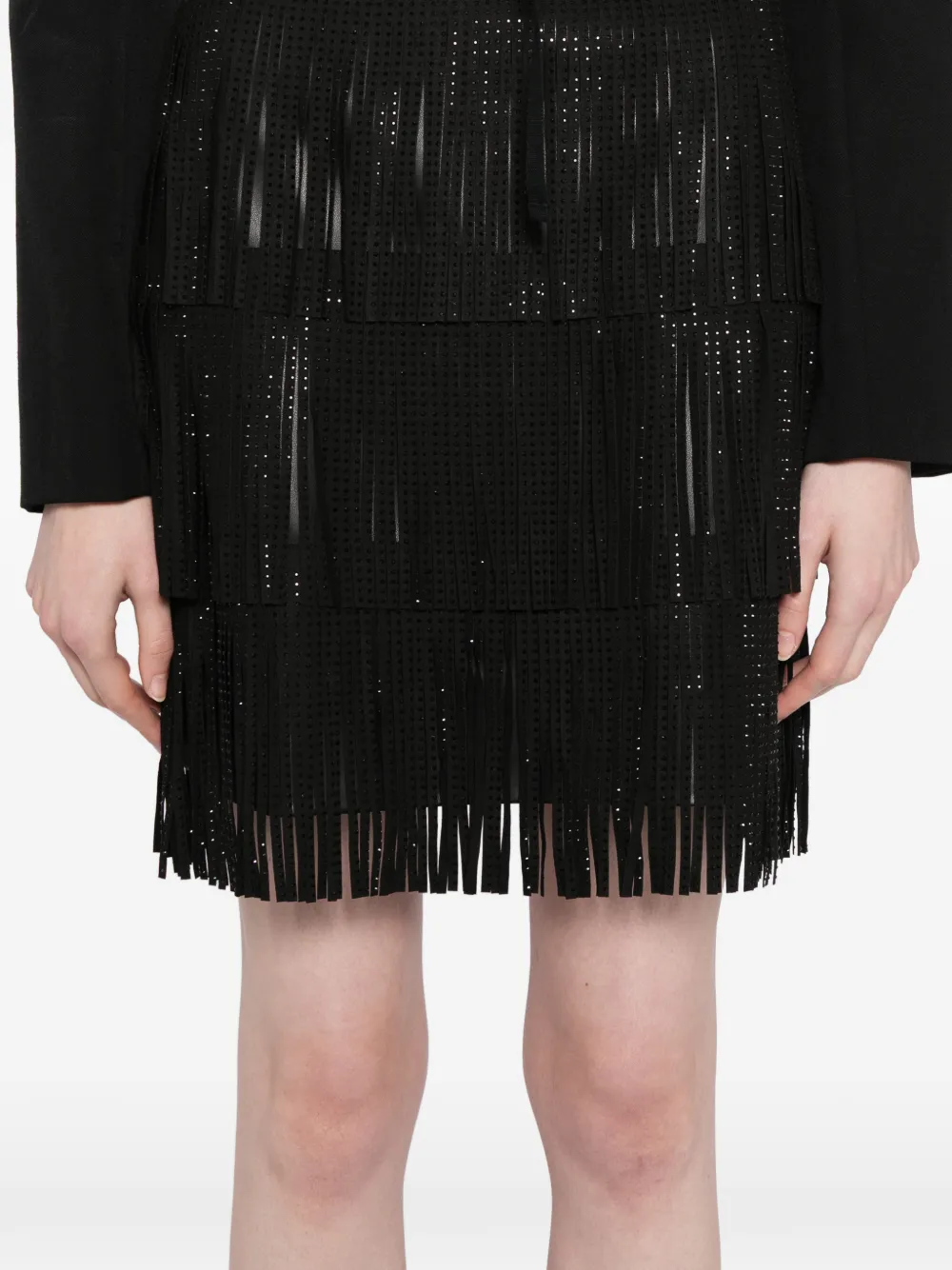 Karl Lagerfeld Mini-rok verfraaid met stras en franje Zwart