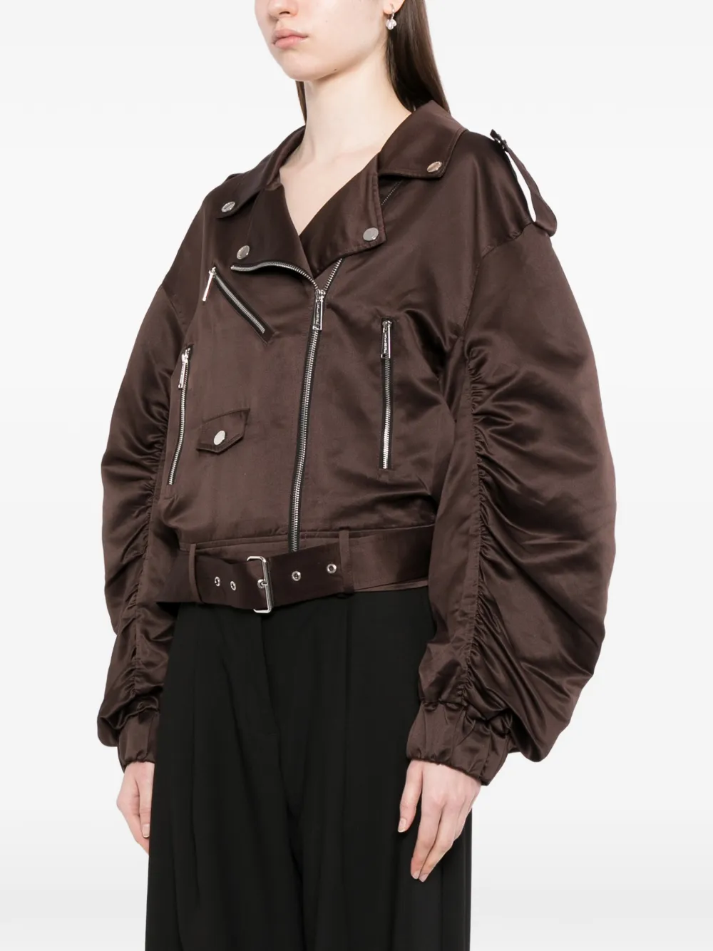  Karl Lagerfeld Satin Biker Jacket - Brown 