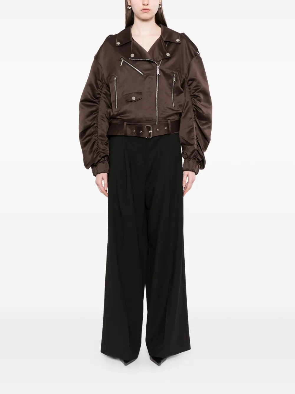  Karl Lagerfeld Satin Biker Jacket - Brown 