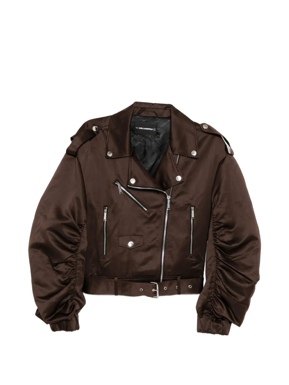 Karl Lagerfeld satin biker jacket - Marrone