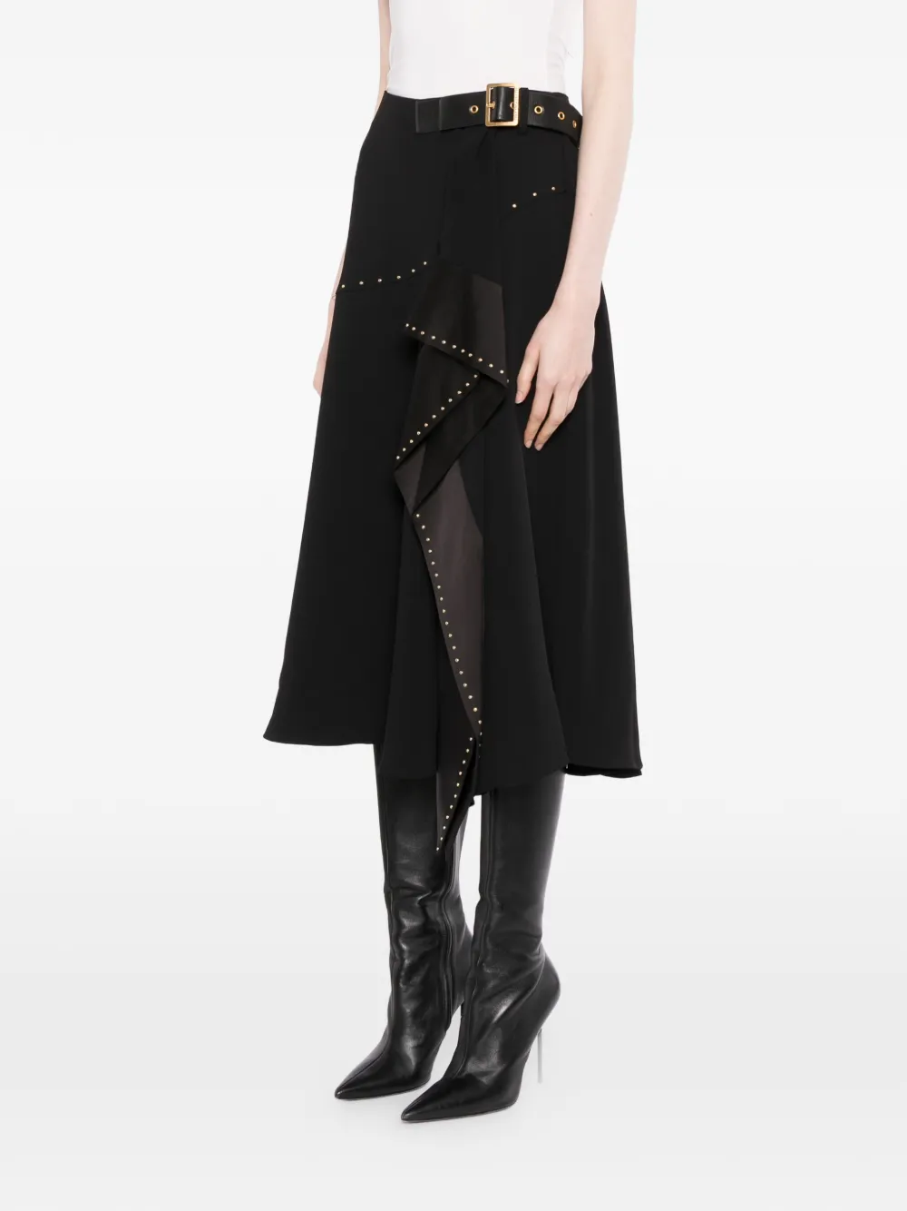 stud-embellished midi skirt