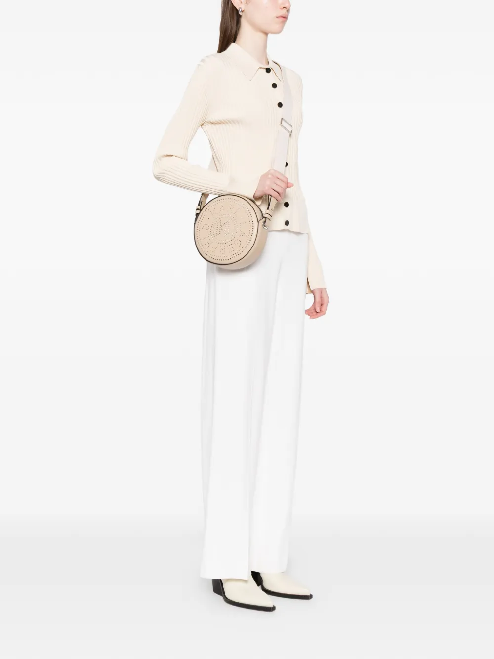 Karl Lagerfeld Kcircle Round Cb geperforeerde mini-tas Beige