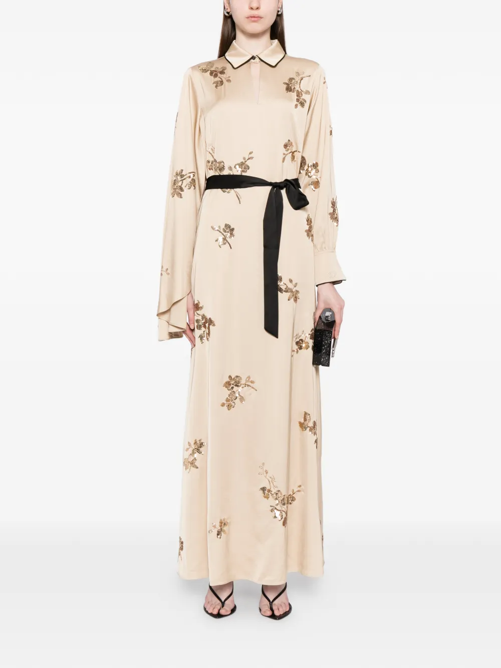 Karl Lagerfeld Satijnen jurk verfraaid met pailletten - Beige