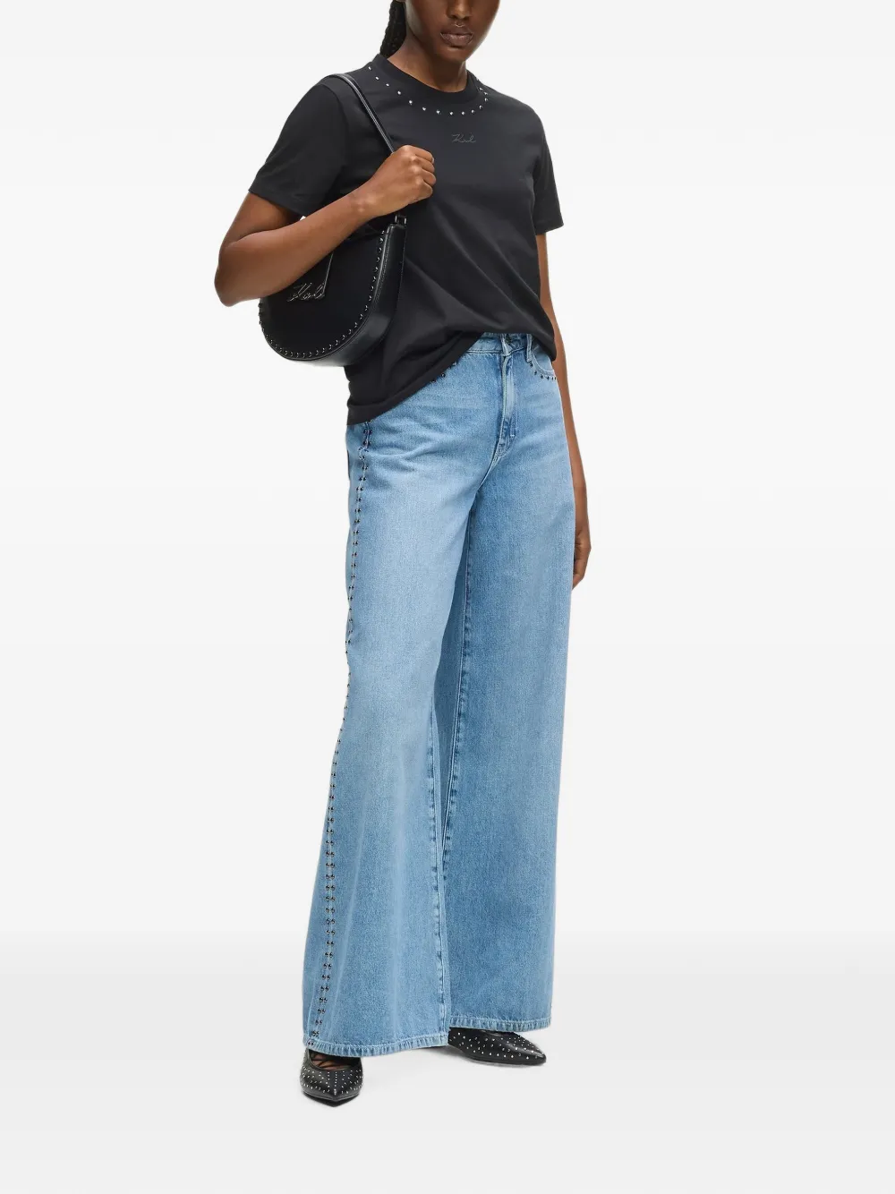 Karl Lagerfeld T-shirt met ronde hals en verfraaid met studs Zwart