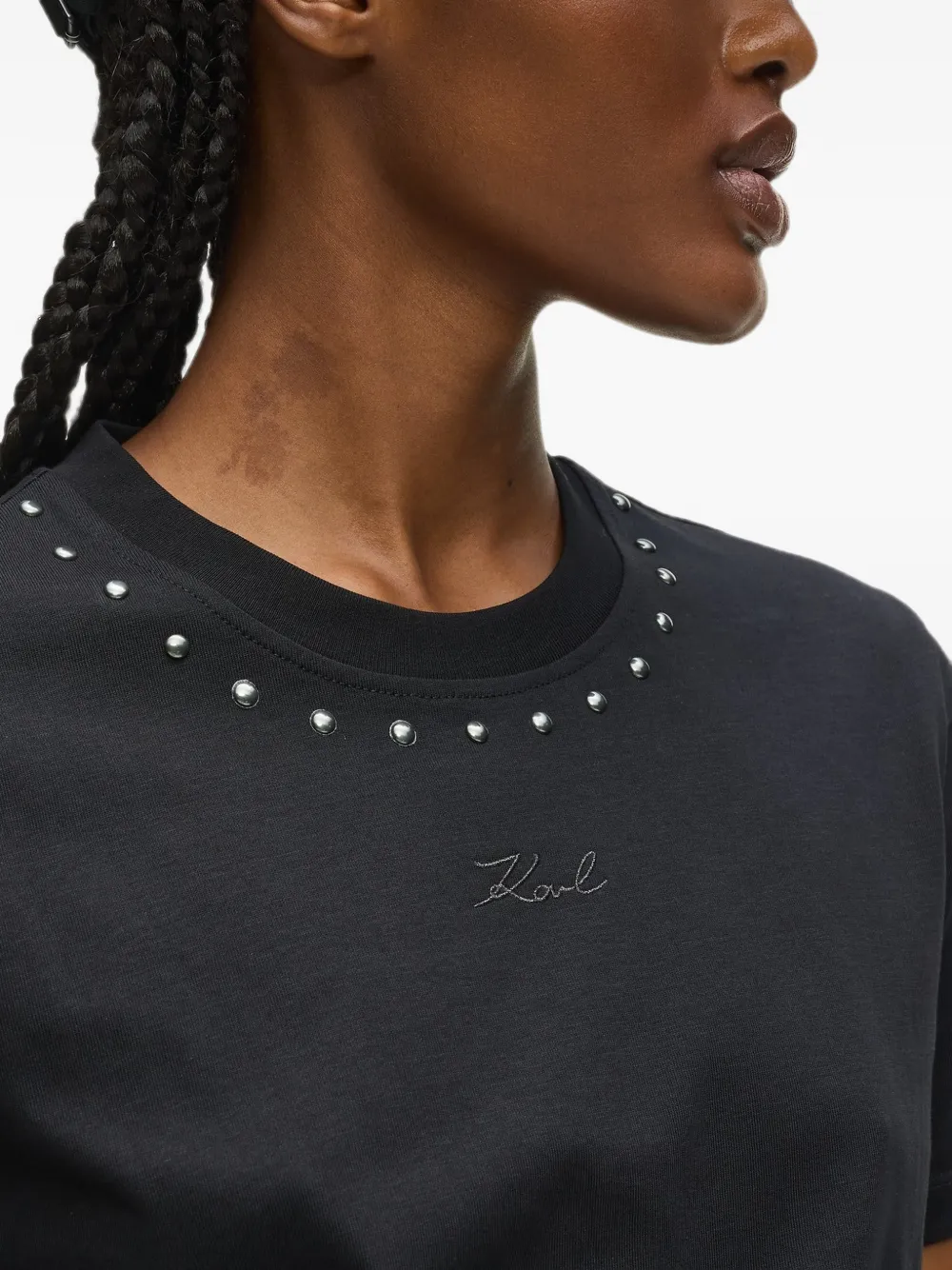 Karl Lagerfeld T-shirt met ronde hals en verfraaid met studs Zwart