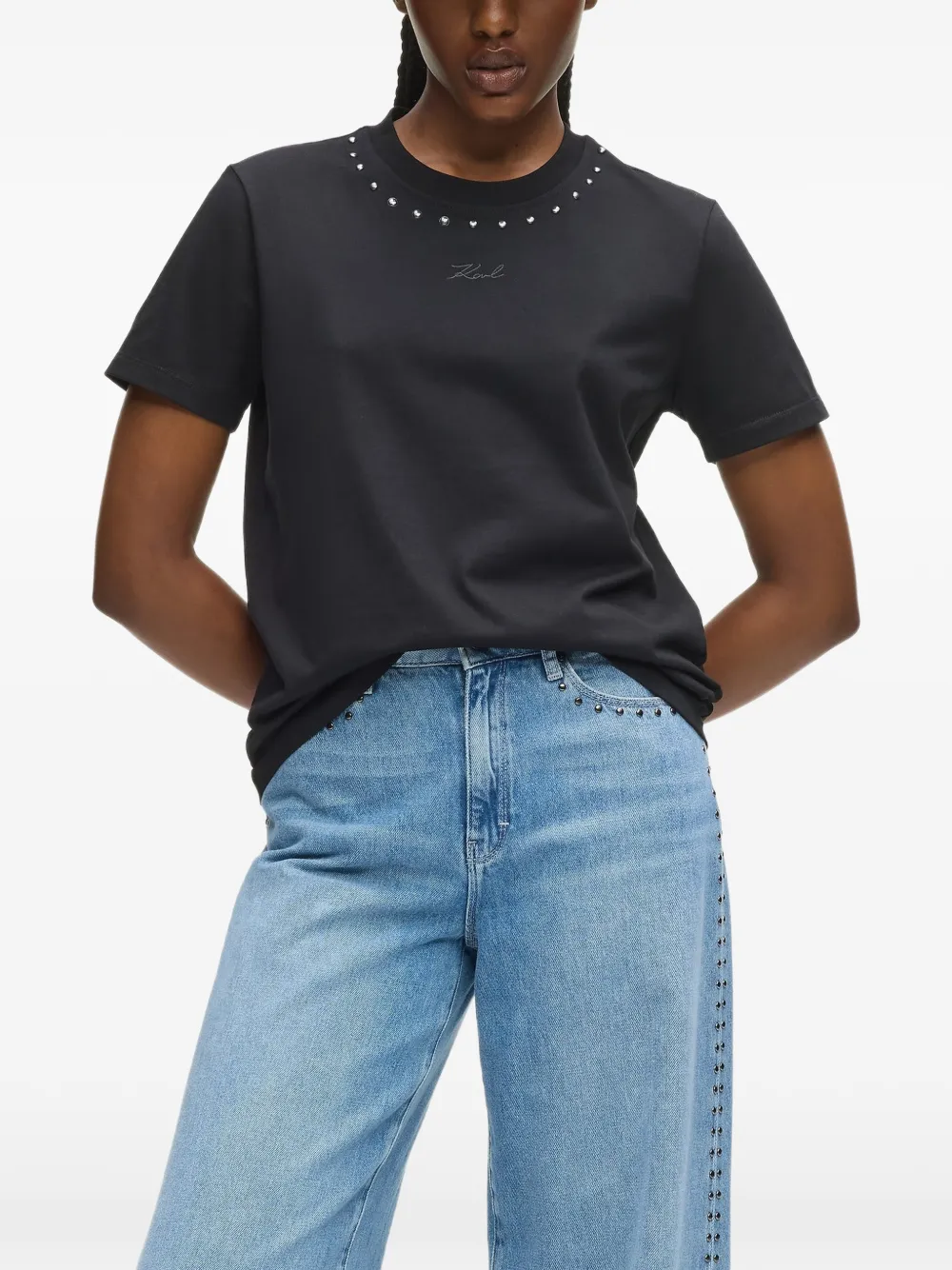 Karl Lagerfeld T-shirt met ronde hals en verfraaid met studs Zwart