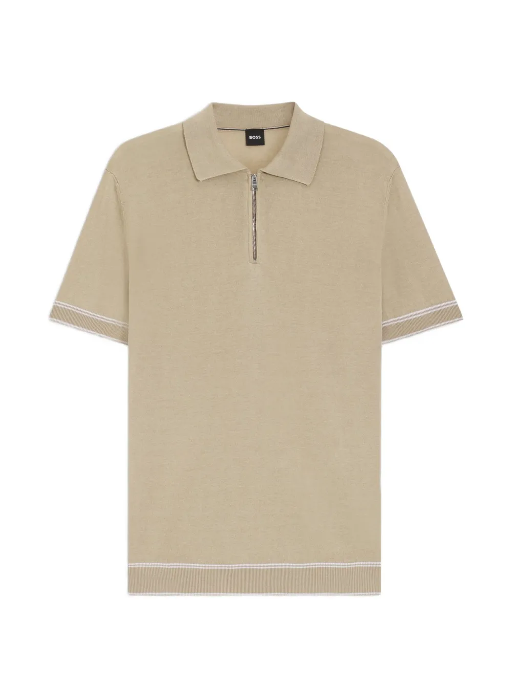 BOSS Norbertino gebreid poloshirt met rits Beige