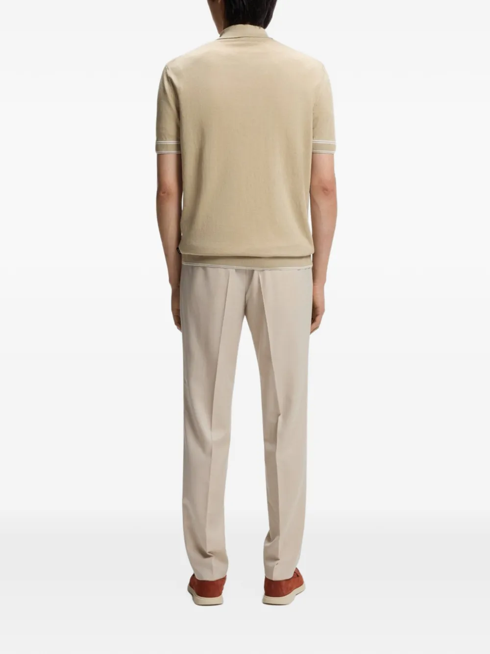 BOSS Norbertino gebreid poloshirt met rits Beige