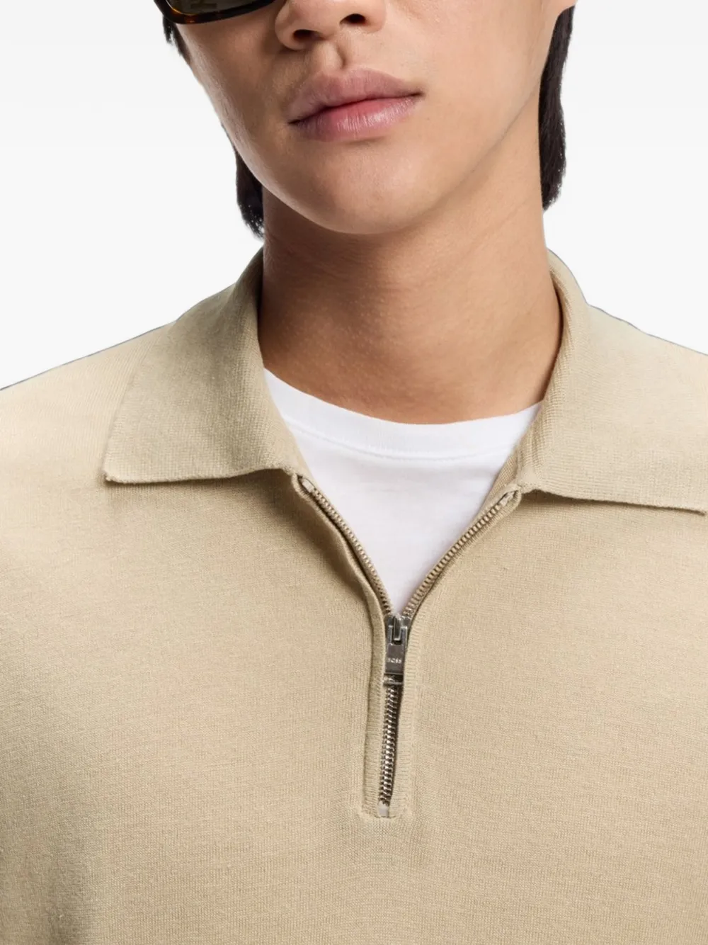 BOSS Norbertino gebreid poloshirt met rits Beige