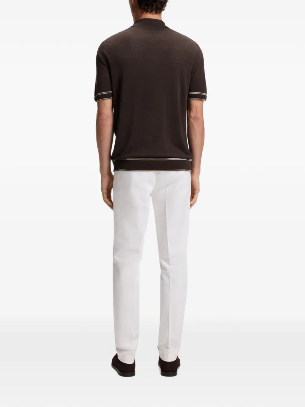 BOSS Poloshirt met ritssluiting en gestreepte afwerking Bruin