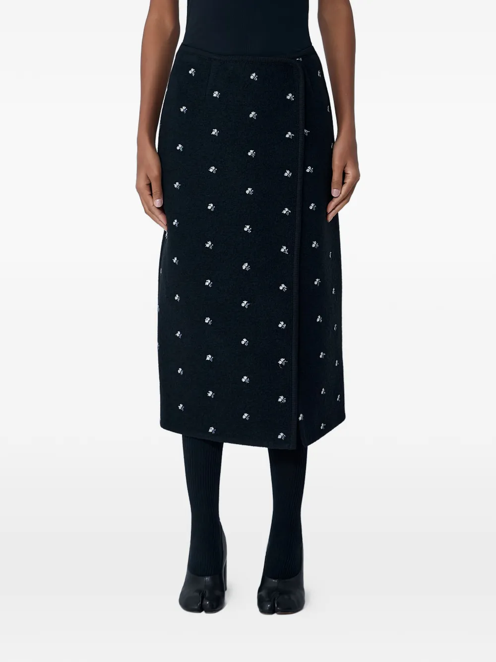 Rier Walker embroidered wrap midi skirt - Nero