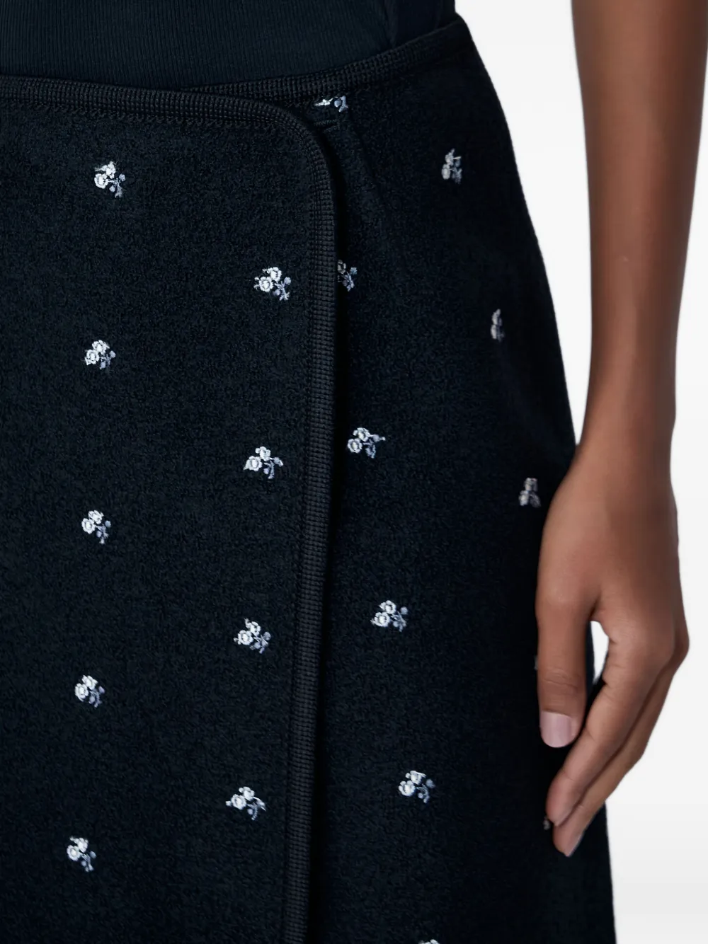 Rier Walker Embroidered Wrap Midi Skirt in Black, view 4