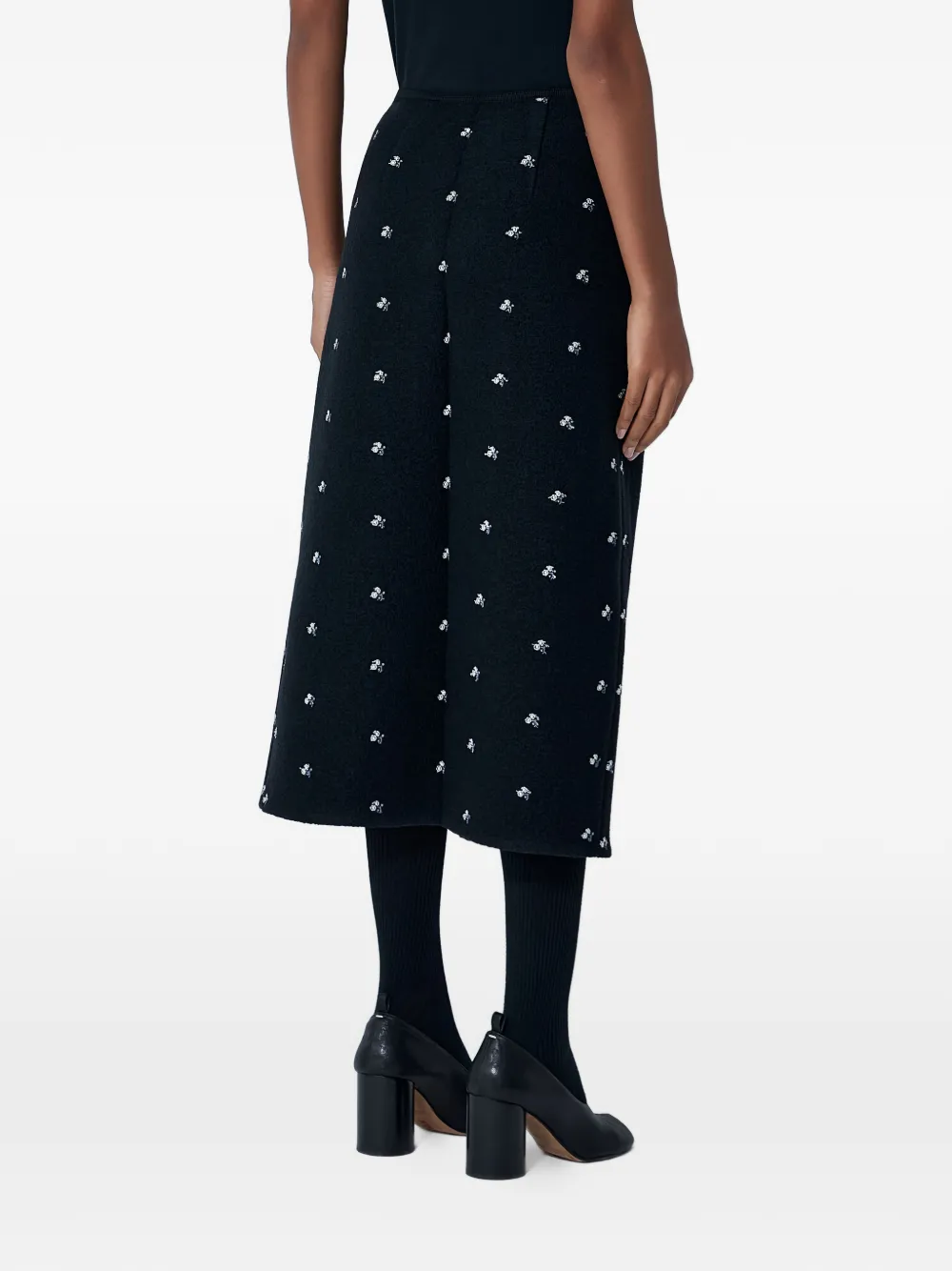 Rier Walker Embroidered Wrap Midi Skirt in Black, view 3