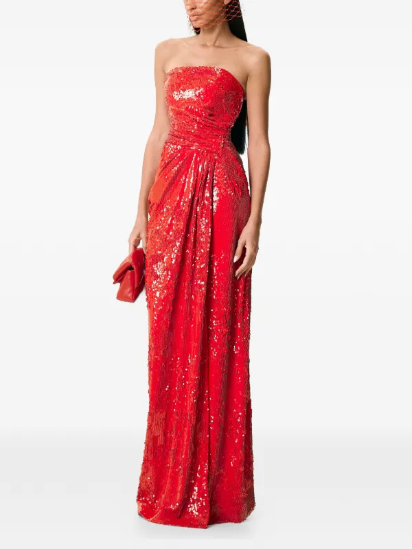 V:PM ATELIER Edie Sequinned Strapless Maxi Dress | Red | FARFETCH ID