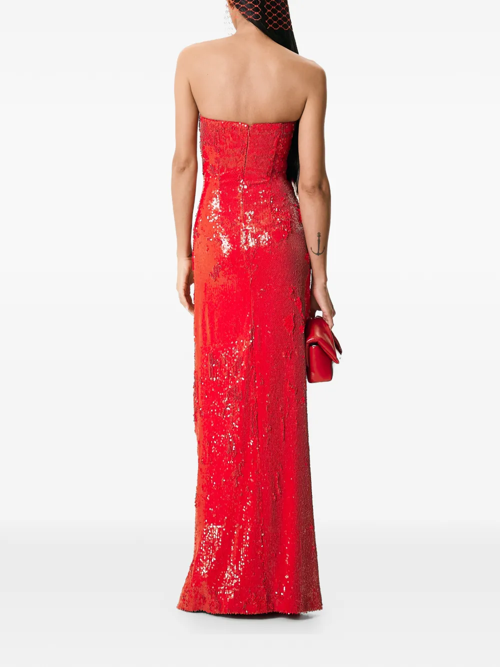 V:pm Atelier Edie Sequinned Strapless Maxi Dress In Red