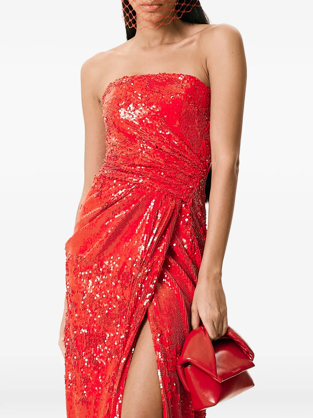 V:pm Atelier Edie Sequinned Strapless Maxi Dress In Red