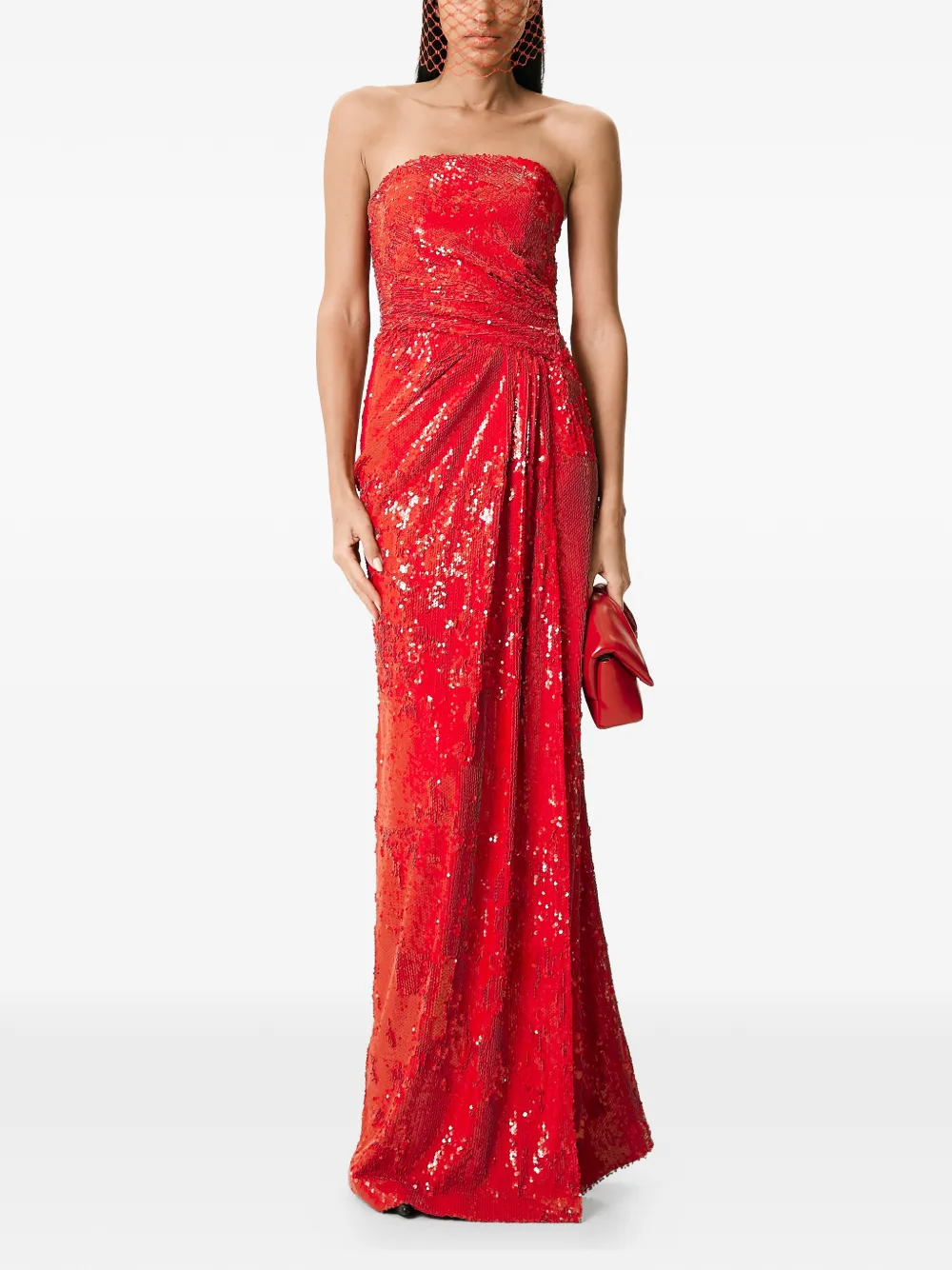V:pm Atelier Edie Sequinned Strapless Maxi Dress In Red