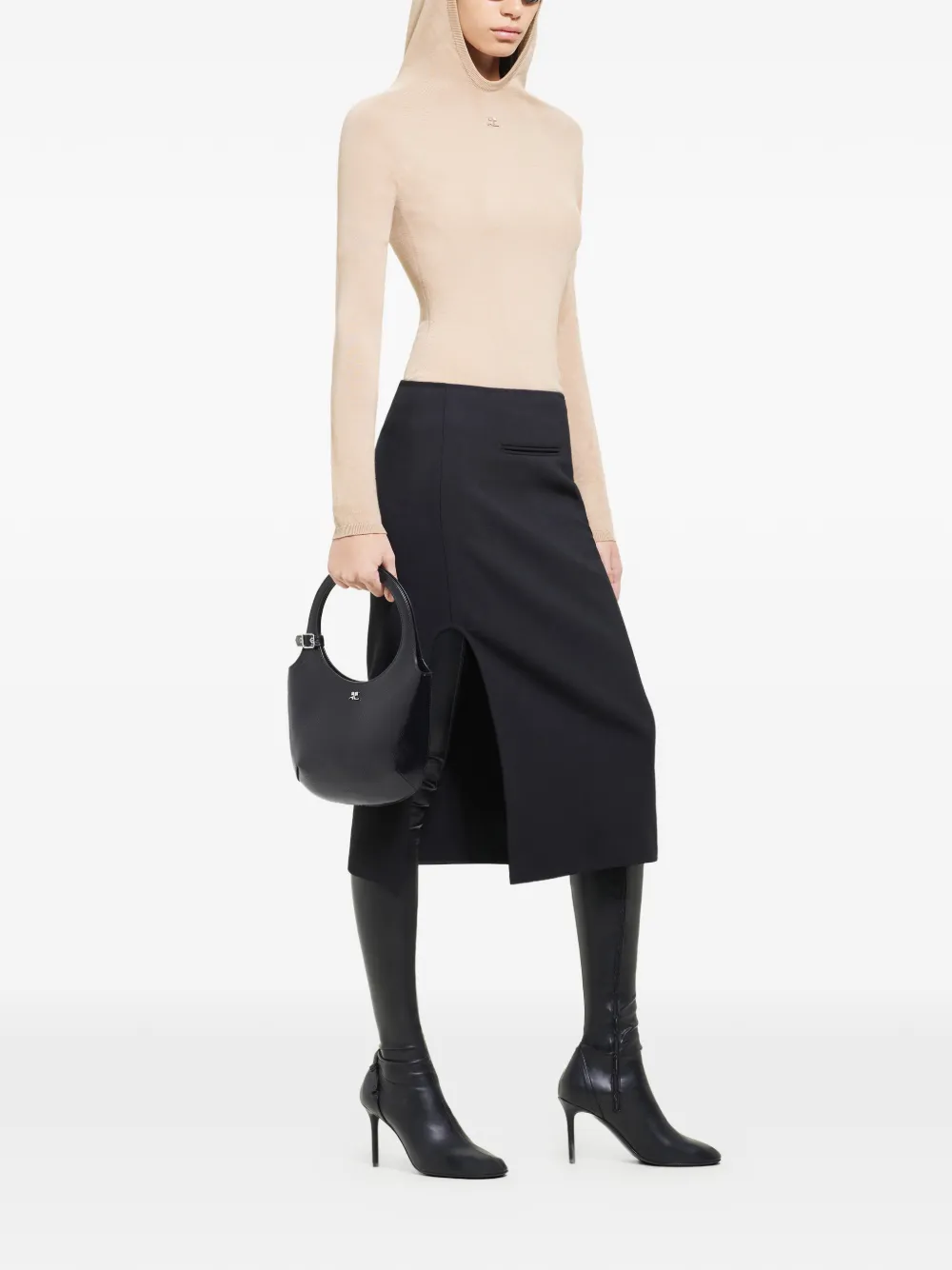 Courr&egrave;ges Holy leren shopper met naplack gesp - Zwart