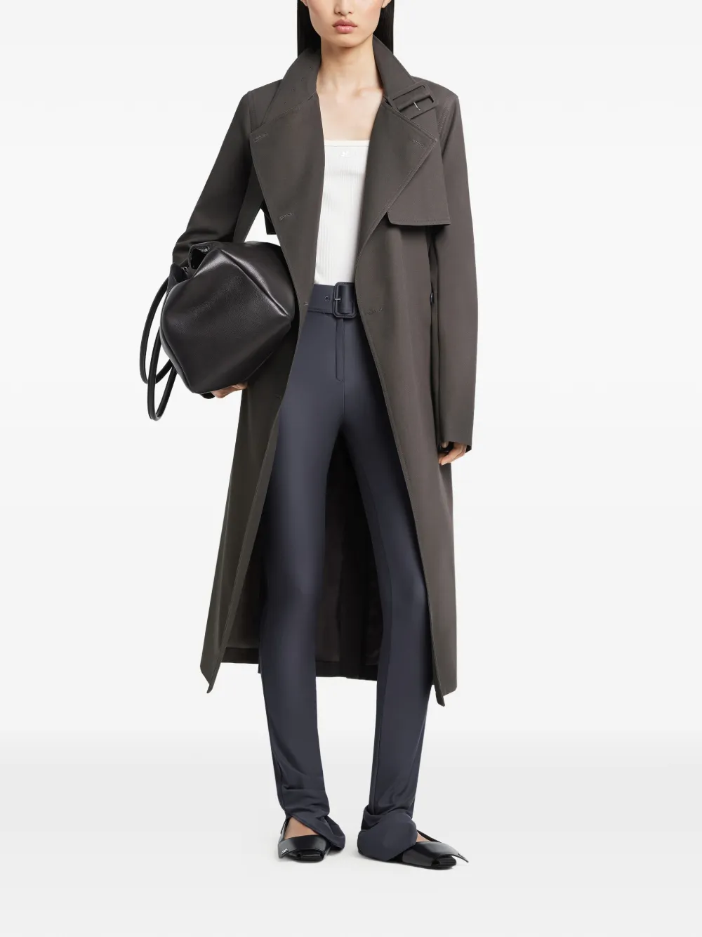 Courrèges Buckle Cotton Trench Coat In Gray