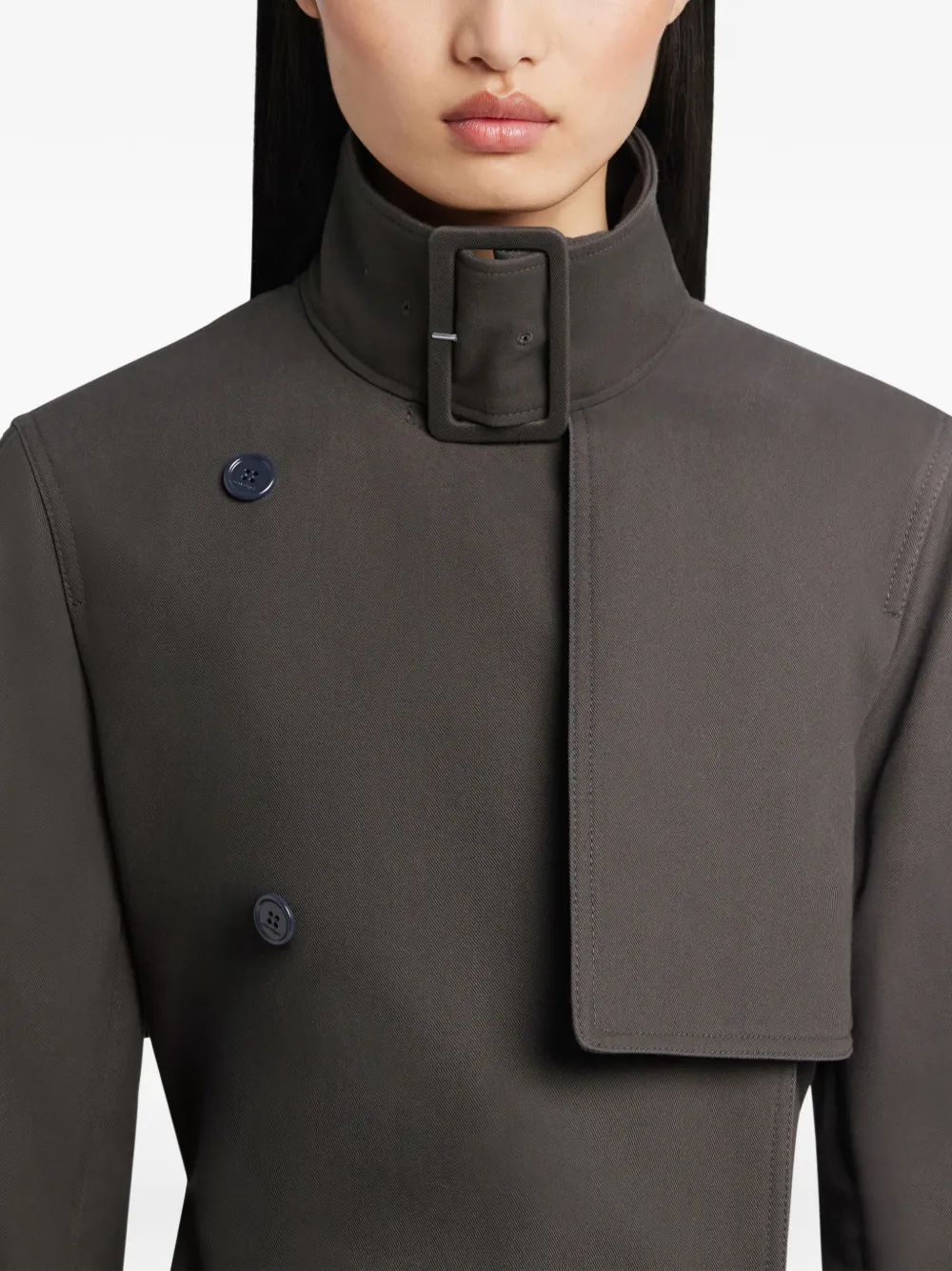 Courrèges Buckle Cotton Trench Coat In Gray