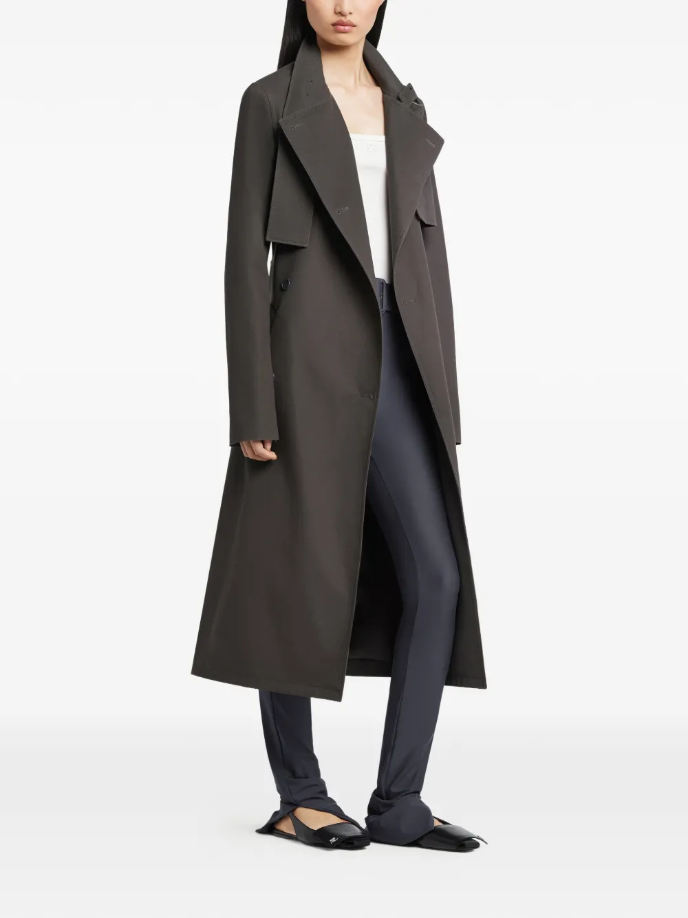 Courrèges Buckle Cotton Trench Coat In Gray