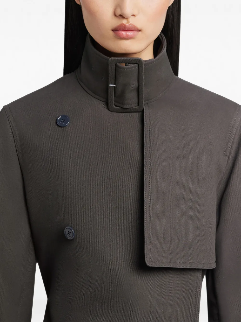 Courrèges Buckle Cotton Trench Coat in Grey, view 5