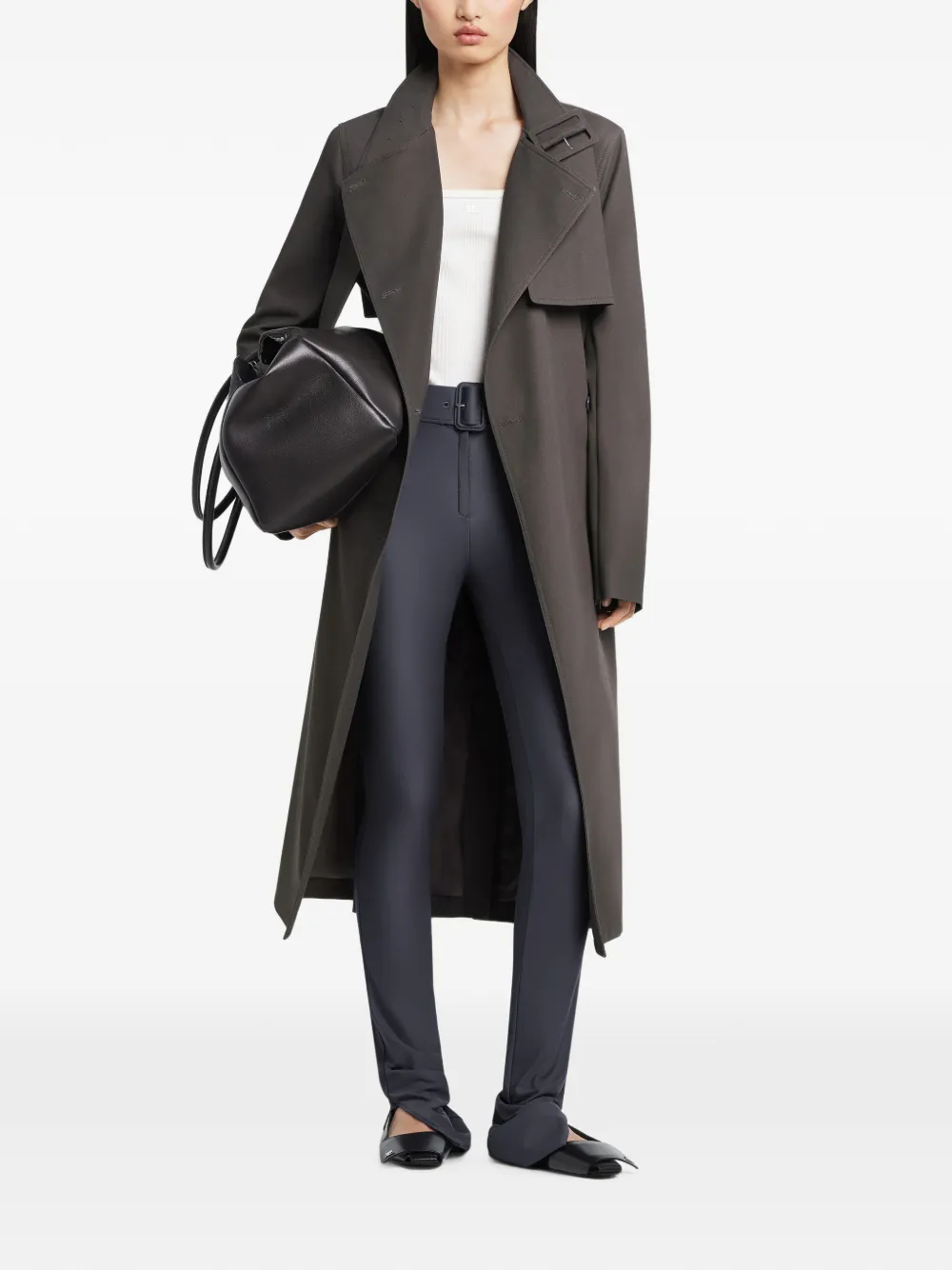Courrèges Buckle Cotton Trench Coat in Grey, view 2