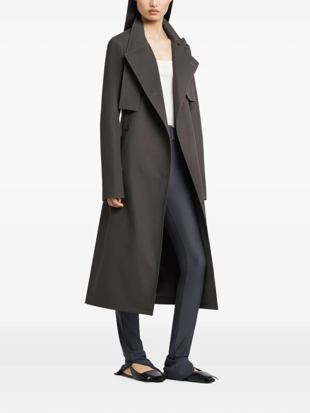 Courrèges Buckle Cotton Trench Coat in Grey, view 3