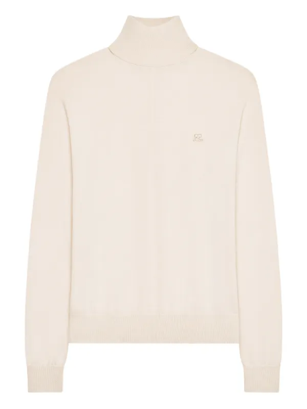 Courrèges Mockneck Merino Wool Sweater in Neutrals