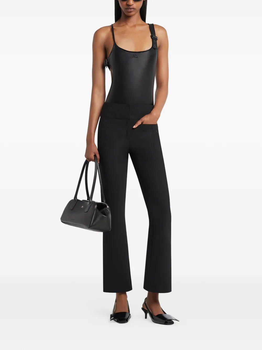 Courrèges Buckle-detail Cut-out Swimsuit In Black