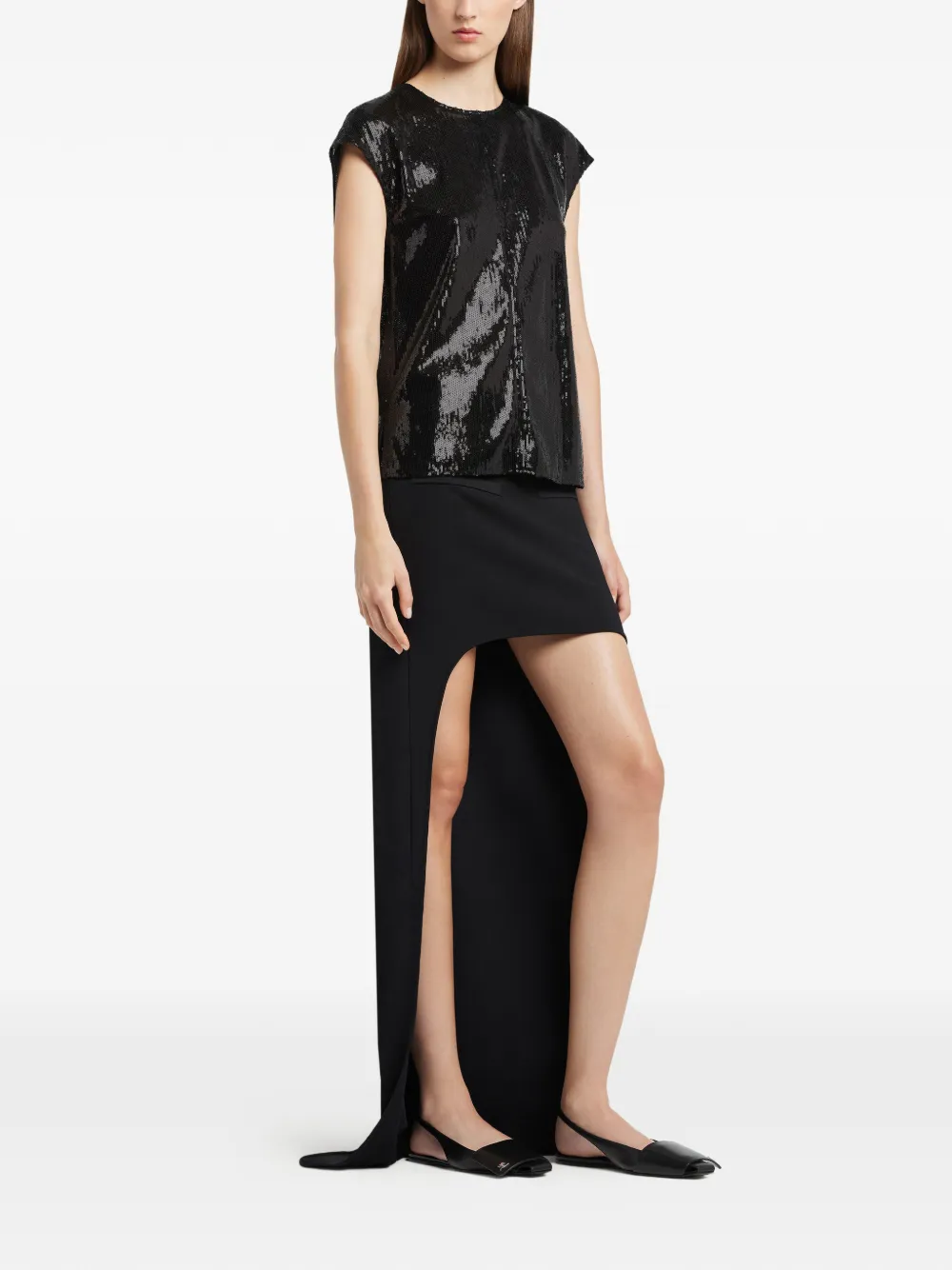 Courrèges Sequin Short-sleeves Blouse In Black