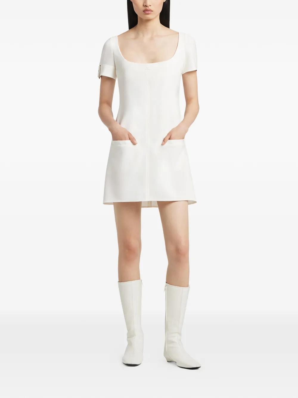 Courrèges Mini-jurk met gespdetail en korte mouwen Wit