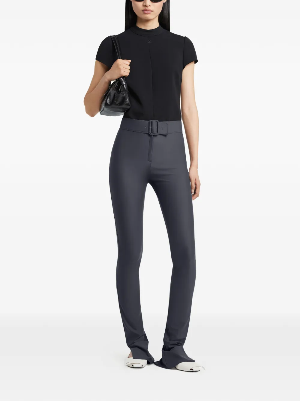 Courr&egrave;ges Heritage top met cr&ecirc;pe textuur - Zwart