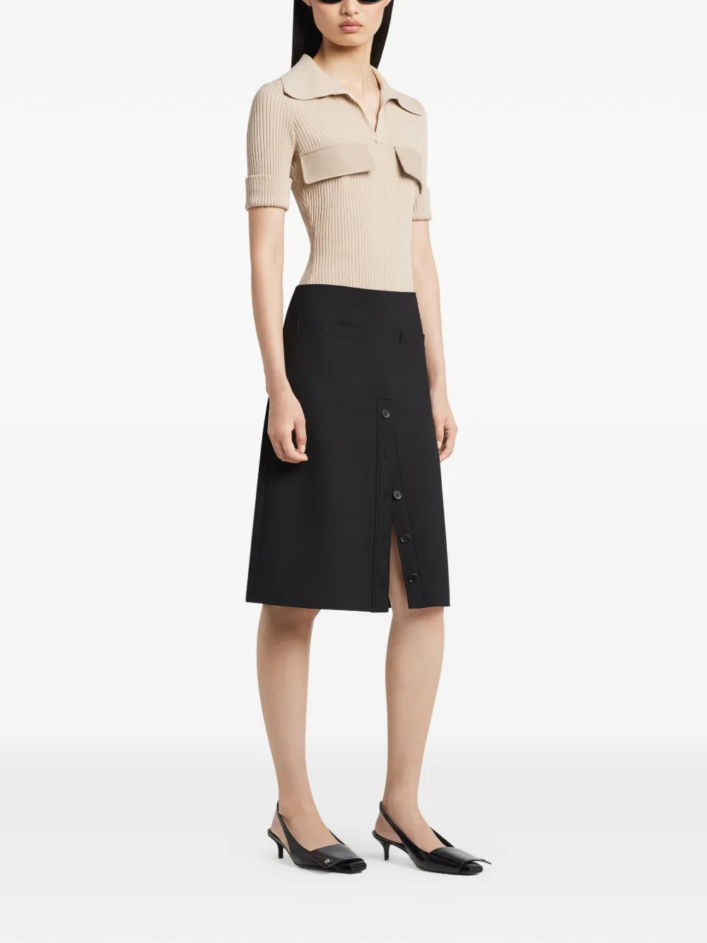 Courrèges Geribbelde polotop met klepzak Beige