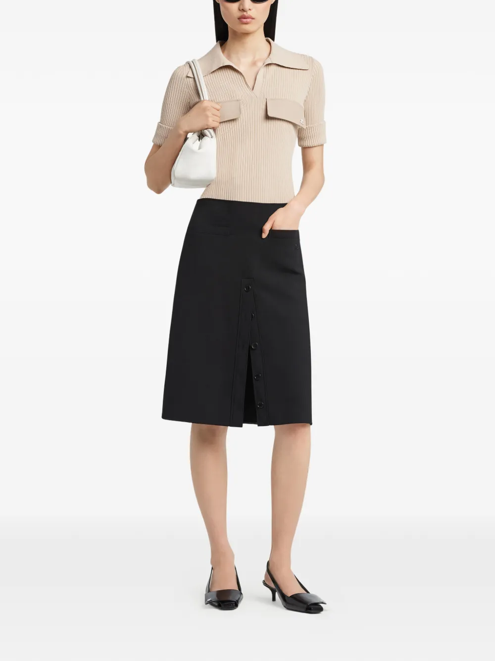 Courr&egrave;ges Geribbelde polotop met klepzak - Beige