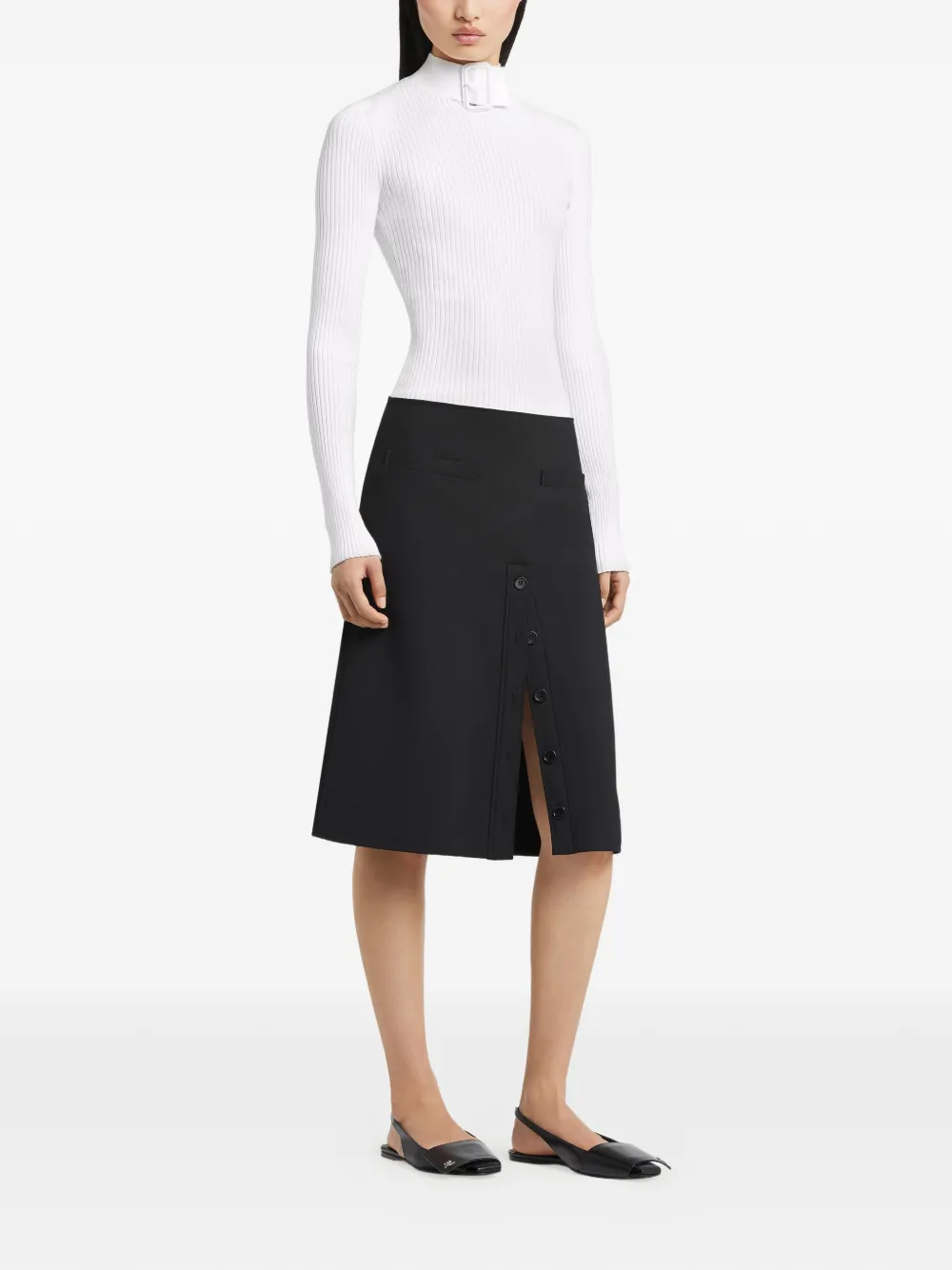 buckle-neck ribbed sweater