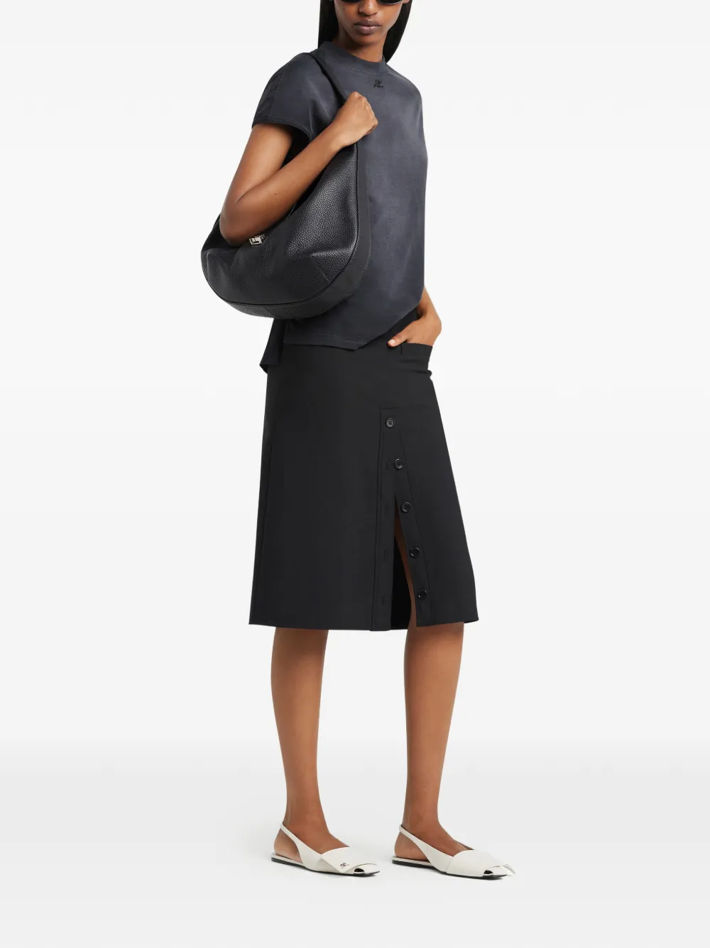 Courrèges Hobo grained-leather tote bag - Zwart